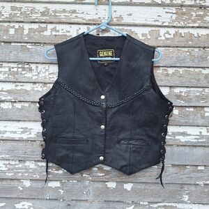 Vintage Black Leather Vest with Braided Detail Size Medium Motorcycle Biker